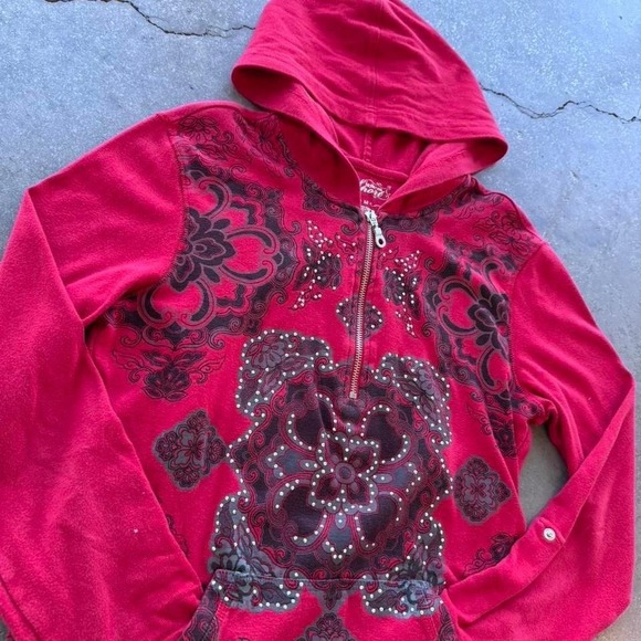 Tops - Vintage Women's red Y2K half zip